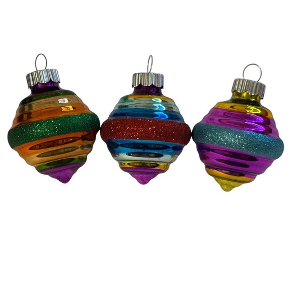 Christopher Radko Shiny Brite Retro Ribbed Glass Ornaments Box Set 36 Multicolor - Picture 3 of 13